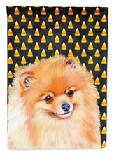Load image into Gallery viewer, Pomeranian Candy Corn Halloween Portrait Garden Flag – Decorative Outdoor Yard Flag