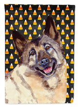 Load image into Gallery viewer, Norwegian Elkhound Candy Corn Halloween Portrait Garden Flag – Decorative Outdoor Yard Flag