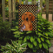 Load image into Gallery viewer, Dachshund Candy Corn Halloween Portrait Garden Flag – Decorative Outdoor Yard Flag