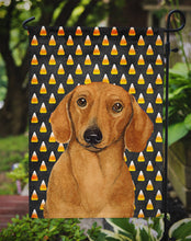 Load image into Gallery viewer, Dachshund Candy Corn Halloween Portrait Garden Flag – Decorative Outdoor Yard Flag