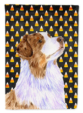 Load image into Gallery viewer, Australian Shepherd Candy Corn Halloween Portrait Garden Flag – Decorative Outdoor Yard Flag