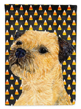 Load image into Gallery viewer, Border Terrier Candy Corn Halloween Portrait Garden Flag – Decorative Outdoor Yard Flag