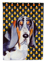 Load image into Gallery viewer, Basset Hound Candy Corn Halloween Portrait Flag Canvas House Size