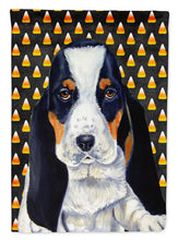 Load image into Gallery viewer, Basset Hound Candy Corn Halloween Portrait Flag Canvas House Size
