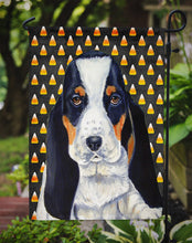 Load image into Gallery viewer, Basset Hound Candy Corn Halloween Portrait Garden Flag – Decorative Outdoor Yard Flag