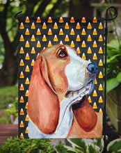 Load image into Gallery viewer, Basset Hound Candy Corn Halloween Portrait Garden Flag – Decorative Outdoor Yard Flag