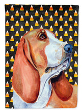 Load image into Gallery viewer, Basset Hound Candy Corn Halloween Portrait Garden Flag – Decorative Outdoor Yard Flag