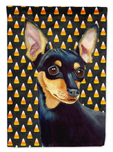 Load image into Gallery viewer, Min Pin Candy Corn Halloween Portrait Flag Canvas House Size
