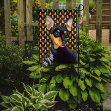 Load image into Gallery viewer, Min Pin Candy Corn Halloween Portrait Garden Flag – Decorative Outdoor Yard Flag