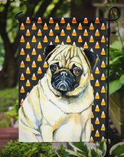 Load image into Gallery viewer, Pug Candy Corn Halloween Portrait Garden Flag – Decorative Outdoor Yard Flag