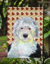 Load image into Gallery viewer, Old English Sheepdog Fall Leaves Portrait Garden Flag – Decorative Outdoor Yard Flag
