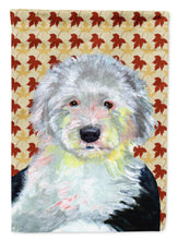 Load image into Gallery viewer, Old English Sheepdog Fall Leaves Portrait Garden Flag – Decorative Outdoor Yard Flag