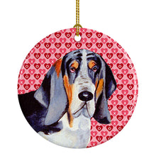Load image into Gallery viewer, Basset Hound Valentine's Love and Hearts Ceramic Ornament