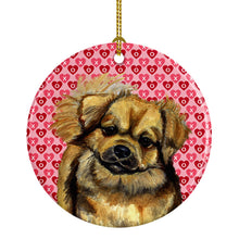 Load image into Gallery viewer, Tibetan Spaniel Valentine's Love and Hearts Ceramic Ornament