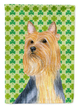 Load image into Gallery viewer, Silky Terrier St. Patrick's Day Shamrock Portrait Garden Flag – Decorative Outdoor Yard Flag