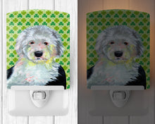 Load image into Gallery viewer, Old English Sheepdog St. Patrick's Day Shamrock Portrait Ceramic Night Light LH9216CNL