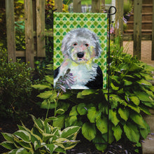 Load image into Gallery viewer, Old English Sheepdog St. Patrick's Day Shamrock Portrait Garden Flag – Decorative Outdoor Yard Flag
