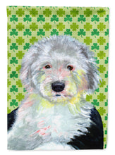 Load image into Gallery viewer, Old English Sheepdog St. Patrick's Day Shamrock Portrait Garden Flag – Decorative Outdoor Yard Flag