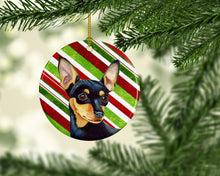 Load image into Gallery viewer, Min Pin Candy Cane Holiday Christmas Ornament - Round Ceramic Ornament – Artist-Designed Keepsake Decoration LH9245