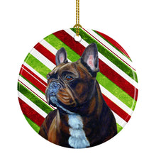Load image into Gallery viewer, French Bulldog Candy Cane Holiday Christmas Ornament - Round Ceramic Ornament – Artist-Designed Keepsake Decoration LH9250