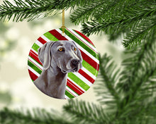 Load image into Gallery viewer, Weimaraner Candy Cane Holiday Christmas Ornament - Round Ceramic Ornament – Artist-Designed Keepsake Decoration LH9251