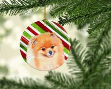 Load image into Gallery viewer, Pomeranian Candy Cane Holiday Christmas Ornament - Round Ceramic Ornament – Artist-Designed Keepsake Decoration LH9260