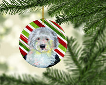 Load image into Gallery viewer, Old English Sheepdog Candy Cane Holiday Christmas Ornament - Round Ceramic Ornament – Artist-Designed Keepsake Decoration LH9261
