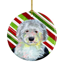 Load image into Gallery viewer, Old English Sheepdog Candy Cane Holiday Christmas Ornament - Round Ceramic Ornament – Artist-Designed Keepsake Decoration LH9261