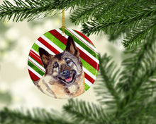 Load image into Gallery viewer, Norwegian Elkhound Candy Cane Holiday Christmas Ornament - Round Ceramic Ornament – Artist-Designed Keepsake Decoration LH9263