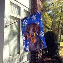 Load image into Gallery viewer, Dachshund Winter Snowflakes Holiday Flag Canvas House Size