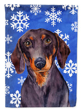 Load image into Gallery viewer, Dachshund Winter Snowflakes Holiday Flag Canvas House Size