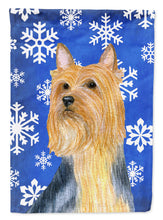 Load image into Gallery viewer, Silky Terrier Winter Snowflakes Holiday Garden Flag – Decorative Outdoor Yard Flag