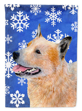 Load image into Gallery viewer, Australian Cattle Dog Winter Snowflakes Holiday Flag Canvas House Size