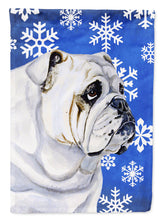 Load image into Gallery viewer, Bulldog English Winter Snowflakes Holiday Flag Canvas House Size