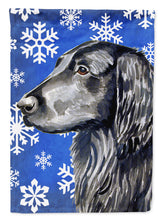 Load image into Gallery viewer, Flat Coated Retriever Winter Snowflakes Holiday Garden Flag – Decorative Outdoor Yard Flag