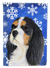 Load image into Gallery viewer, Cavalier Spaniel Winter Snowflakes Holiday Flag Canvas House Size