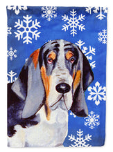 Load image into Gallery viewer, Basset Hound Winter Snowflakes Holiday Flag Canvas House Size