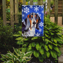 Load image into Gallery viewer, Basset Hound Winter Snowflakes Holiday Garden Flag – Decorative Outdoor Yard Flag