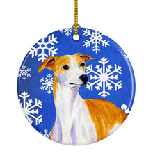 Load image into Gallery viewer, Whippet Winter Snowflake Holiday Ornament - Round Ceramic Ornament – Artist-Designed Keepsake Decoration LH9283
