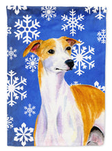 Load image into Gallery viewer, Whippet Winter Snowflakes Holiday Flag Canvas House Size