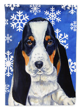 Load image into Gallery viewer, Basset Hound Winter Snowflakes Holiday Flag Canvas House Size