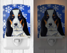 Load image into Gallery viewer, Basset Hound Winter Snowflakes Holiday Ceramic Night Light LH9284CNL