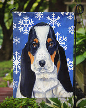 Load image into Gallery viewer, Basset Hound Winter Snowflakes Holiday Garden Flag – Decorative Outdoor Yard Flag