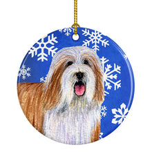 Load image into Gallery viewer, Bearded Collie Winter Snowflake Holiday Ornament - Round Ceramic Ornament – Artist-Designed Keepsake Decoration LH9285