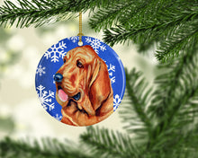Load image into Gallery viewer, Bloodhound Winter Snowflake Holiday Ornament - Round Ceramic Ornament – Artist-Designed Keepsake Decoration LH9286