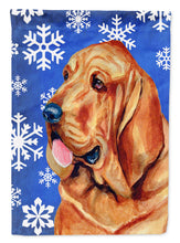 Load image into Gallery viewer, Bloodhound Winter Snowflakes Holiday Flag Canvas House Size