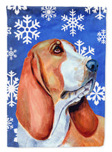 Load image into Gallery viewer, Basset Hound Winter Snowflakes Holiday Garden Flag – Decorative Outdoor Yard Flag