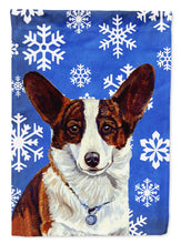Load image into Gallery viewer, Corgi Winter Snowflakes Holiday Flag Canvas House Size