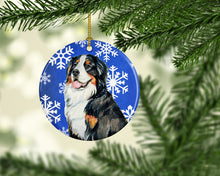 Load image into Gallery viewer, Bernese Mountain Dog Winter Snowflake Holiday Ornament - Round Ceramic Ornament – Artist-Designed Keepsake Decoration LH9289