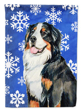 Load image into Gallery viewer, Bernese Mountain Dog Winter Snowflakes Holiday Flag Canvas House Size